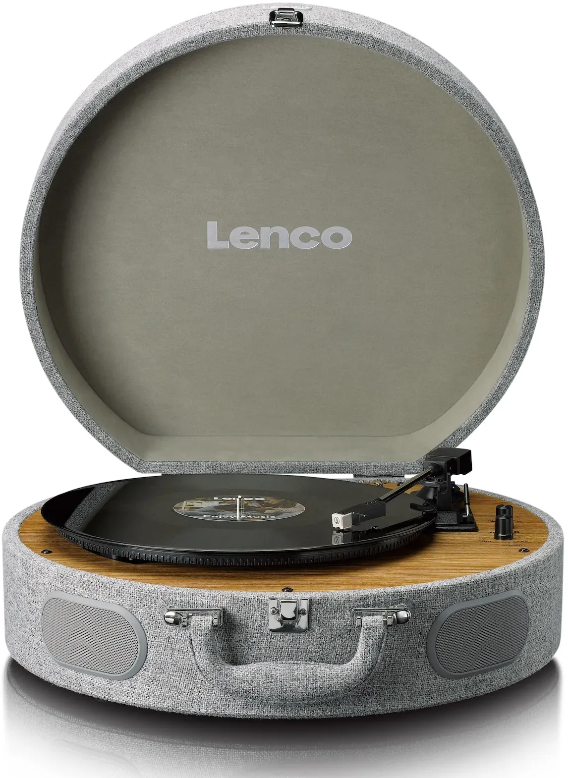 Lenco Retro-Schallplattenspieler aus Holz mit eingebauten Lautsprechern, Bluetooth® und AT3600L Tonabnehmer Grau