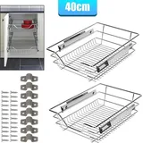 Swanew 2x Küchenschublade 40cm Vollauszug 25kg Belastbar Montagematerial Verchromt Küche Teleskopschublade Korbauszug Schrankauszug