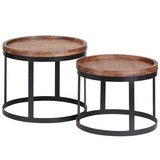 KADIMA DESIGN Beistelltisch-Set INDI: 2er Set, runde Tischplatten, Metallgestell, Massivholz, naturbelassen