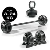 FitEngine Hantel, (Set, mit Kurz- und Langhantelstange), Kurzhantel, Langhantel und Kettlebell in einem für Home-Gym