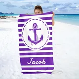 WEQEER Personalisiert Microfaser Strandtuch Badetuch, Anker Ruder Badetuch Handtuch mit Namen, Mikrofaser Strandtuch Groß 90x180cm für Reise, Strand, Sauna (1,90x180cm)