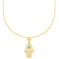 Stella-Jewellery Collier 585 Gelbgold Kette mit Hamsa Fatimas Hand Anhänger (inkl. Etui), 585 Gelbgold 7 Plättchen goldfarben