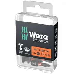 Wera 851/1 IMP DC PH DIY Impaktor PH Bits, PH 1 x 25 mm, 10-teilig - 05057615001