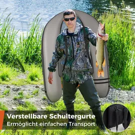 Costway Schlauchboot aufblasbar bis 150kg, Angelboot mit verstellbarer Rückenlehne, Pumpe, Paddel & Gurte, Fischerboot für Erwachsene 135x109x54cm - Grau