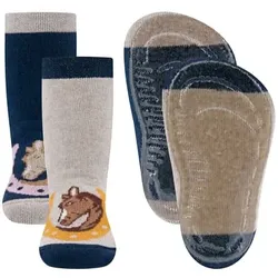 Ewers Stoppersocken SoftStep 2er-Pack Pferd/ Hufeisen navy/dunkel beige melange, 27/28