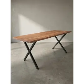 KADIMA DESIGN Bürotisch Massivholz Groß 160x80 Akazie Schreibtisch Goldbraun-Schwarz Baumkante Industrial Kreta Kollektion Kadima Design