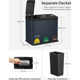 Songmics Mülleimer Mülltrennsystem, aus Metall, 3 x 8 Liter