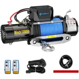 Anbull Elektrische Seilwinde 12V, 13 500 LBS/ 6 136 Kg Motorwinde Seilzug, Synthetikseil 9.5mm*26m, Wasserdicht nach IP67, Nylonseil, Kompatibel mit Quad, SUV, LKW, Bootstrailer, SUV Pickup