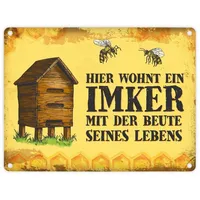 Trendaffe Imker Metallschild mit Bienen Spruch: Hier wohnt ein