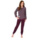 Creative by Normann Damen Frottee Pyjama Schlafanzug mit Bündchen und süsser Tier Applikation - 202 201 13 112, Farbe:Beere, Größe2:36/38 - 36