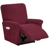 LIFEDX Sesselbezug Relaxsessel Stretchhusse für Relaxsessel 4-Teilig,Stretch Sesselschoner Relaxsessel mit Taschen,Elastisch Recliner Sesselbezug für Fernsehsessel Liege Sessel- Wine Red||1 Seater