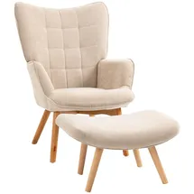 Homcom Ohrensessel Cord-Optik mit Hocker 72 x 101 x 40 cm Beige