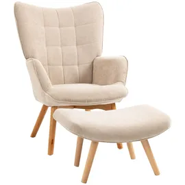 Homcom Ohrensessel Cord-Optik mit Hocker 72 x 101 x 40 cm Beige
