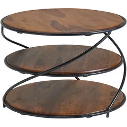 KADIMA DESIGN Sheesham-Massivholz Couchtisch, außergewöhnliches Design, 58x58 cm, 3 Ablageflächen, Robust