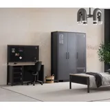 JVmoebel Graue Schlafzimmer Garnitur Designer 3-türiger Schrank Schreibtisch