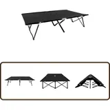 Doppelliege Klappbar Schwarz Stahl - Camping Liege - Klappliege - Sonnenschirm - Outdoor Möbel - Gartenmöbel