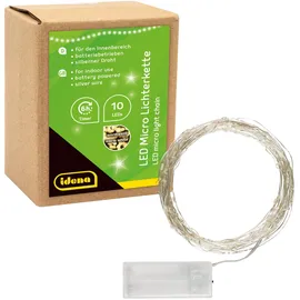 IDENA Lichterkette 10 LED Micro mit Timerfunktion, Batteriebetrieb, 1,20 m lang, für innen, Draht,