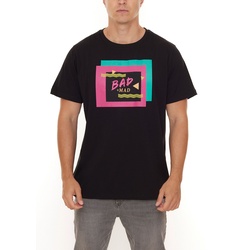 BAD+MAD Berlin Tee Herren Baumwoll-T-Shirt mit buntem Front-Print Rundhals-Shirt BMTR002 Schwarz