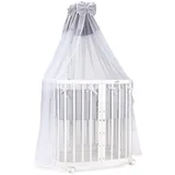 Waldin Babybett Weiß, Grau, Holz 7in1 mit Matratze, Mitwachsendes Kinder-Bett, Belüftet, Boden 5-Fach Verstellbar, All-Inclusive-Set, Holz Stoffe