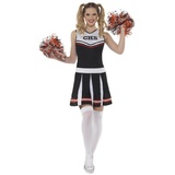 Smiffys Cheerleader-Kostüm, Schwarz, mit Kleid und Pom Poms