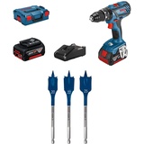 Bosch Professional Akku Schlagbohrschrauber GSB 18V-28 + 7x Expert SelfCut Speed Flachfräsbohrer Set (für Weichholz, Grobspanplatte, Ø 16-32 mm, Zubehör Schlagbohrmaschine)