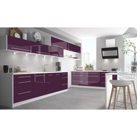 L-Form Küchenzeile BRERRA Küche weiß Front purpurviolett Hochglanz 62136524