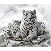 Pracht Creatives Hobby Diamond Painting Weiße Tigermama mit Jungtier 40 x 30 cm