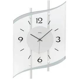 AMS Funkwanduhr (Exklusiv-Modell,Quarzuhr,Made in Germany,Wohnzimmer,Esszimmer,Büro) silberfarben
