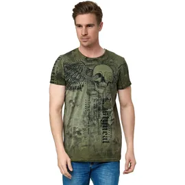 RUSTY NEAL T-Shirt RUSTY NEAL, Herren, Gr. S, grün (khaki), 100% Baumwolle, bedruckt, normal, Rundhals, Shirts T-Shirt, mit coolem Allover-Print