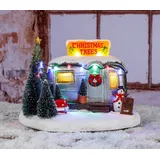 Spetebo LED Weihnachtsstadt Szene Baumverkauf - 25 cm - Weihnachtsdeko mit bunten Led beleuchtet