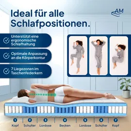 AM Qualitätsmatratzen Premium 7-Zonen Taschenfederkernmatratze 180 x 200 cm H2