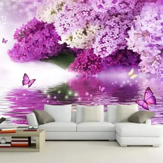 YXTSmurals Fototapete 3D Effekt Lila Mode Blumen Vlies Tapeten Wandtapete Xxl Moderne Wanddeko Design Wand Dekoration Wohnzimmer Schlafzimmer Büro