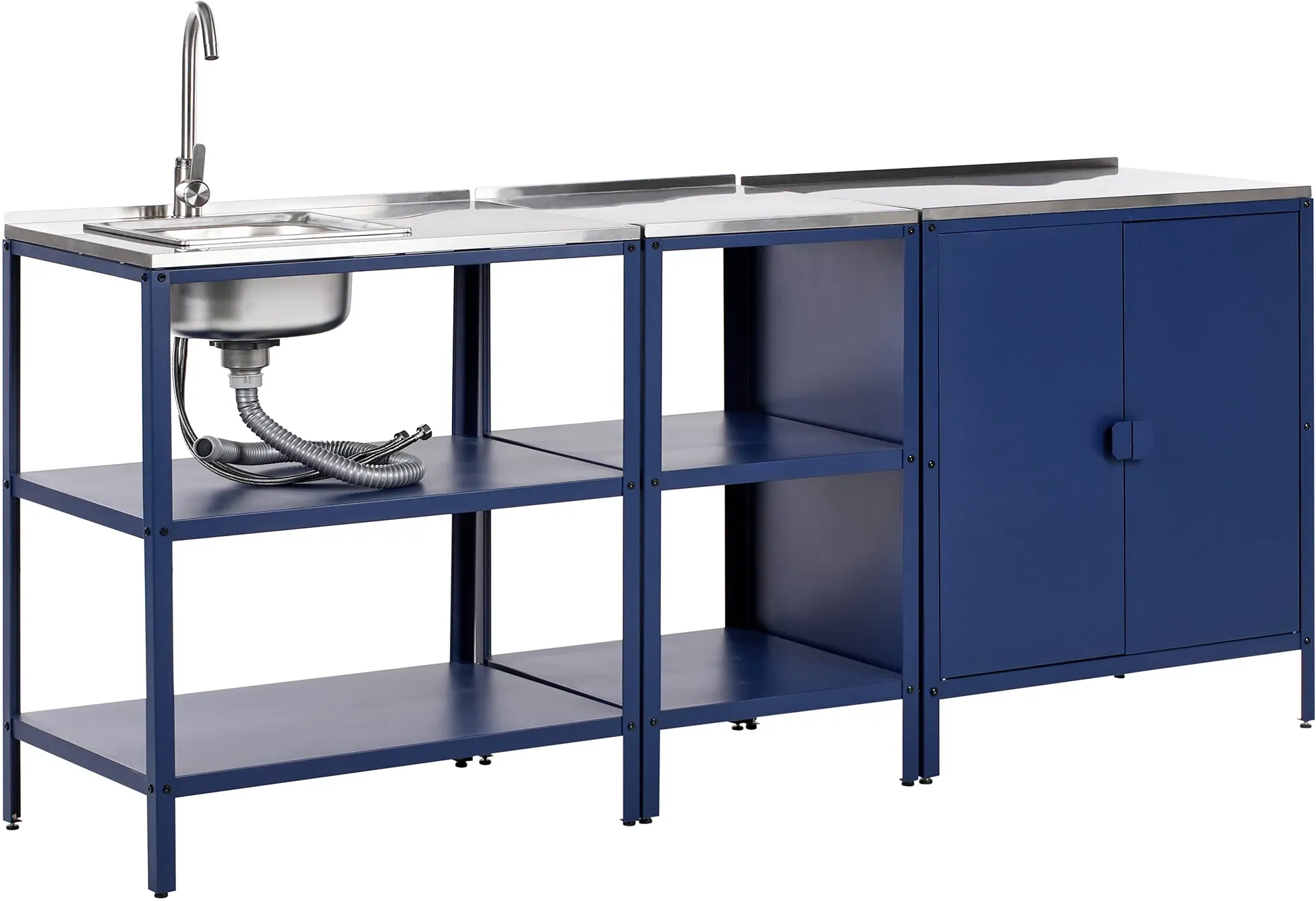 Outdoor-Küche 3er Set mit Spüle VILAMA Metall Blau