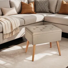 Tectake tectake® Sitzbank, gepolstert, in Leinenoptik, Holzbeine mit Filzgleitern, 51 x 37,5 x 45,5 cm