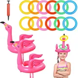 14-teiliges Flamingo-ringwurfspiel Für Den Pool, Aufblasbares Ringwurfset Mit 12 Ringen, Aufblasbares Flamingo-spiel Für Sommerliche Poolpartys Im Freien