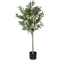 Relaxdays Olivenbaum 120 cm hoch, Kunststoff, Stein, Kunstpflanze, Deko-Olivenbaum, Kunstbaum, grün/braun