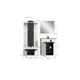 Möbel Kraft Garderobenkombination 3-teilig Canu ¦ grau ¦ Maße (cm): B: 175 H: 190