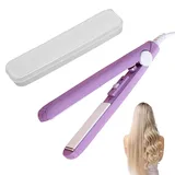 2 in 1 Glätteisen Locken und Glätten,Mini Haarglätter aus Keramik,Professioneller Haarglätter,Schnellaufheizung,Lockenstab mit Box,Tragbarer Reise-Keramik-Glätteisen,Lila