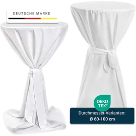 TexDeko Stehtischhusse Premium Weiß Ø 70cm mit Schleifenband