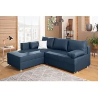 Ecksofa HOME AFFAIRE "Italia L-Form" Sofas Gr. B/H/T: 217 cm x 80 cm x 182 cm, Struktur fein, Ottomane beidseitig montierbar, blau Ecksofas mit Bettfunktion und Bettkasten, Federkern-Polsterung