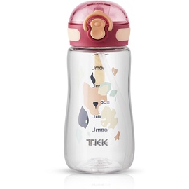 TITIROBA TKK Kinderflasche 350ml auslaufsicher, mit Trinkhalm, Tritan BPA-Frei einhändig bedienbare Trinkflasche Rot