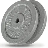 GORILLA SPORTS® Hantelscheiben - Set/Einzeln, 0,5/1,25/2/2,5/5/10/15/20/25/30 kg Gewichte, 30/31 mm, Gusseisen, Silber/Schwarz - Gewichtsscheiben, Bumper Plates