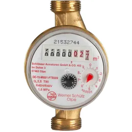 werner schütz Js Einstrahlzähler Wohnungs-wasserzähler Aufputz für Warmwasser Q3 2,5 m3 - Baulänge 110 mm,