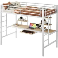 Minkurow - Hochbett, 90200 cm, Bettgestell Metallbett, Eisenbett, Hochbett mit Schreibtisch und zwei Bücherregalen für Kinder, Jugendliche und