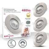B.K.Licht Einbaustrahler 3er Set rund warmweiß 4,9W 480Lm Matt-Nickel