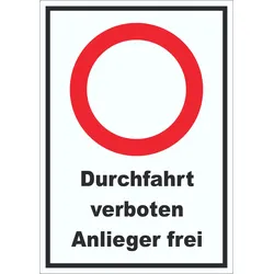 Durchfahrt verboten Anlieger frei Aufkleber A2 (420x594mm)