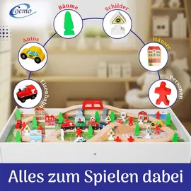 Coemo Spieltisch mit 90-tlg. Holzeisenbahn Weiß