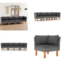 vidaXL 4 Sitzer Gartensofa mit Kissen Grau Poly Rattan - Gartensofa - Gartensofas - Lounge - Loungen - Grau