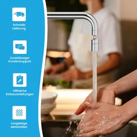 Bächlein Universal Wasserhahn-Aufsatz in Chrom mit zwei Strahlarten - Drehbarer Wasserhahn-Luftsprudler für Küchenarmaturen