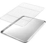 vinato Backblech mit Gitter Set aus Edelstahl - Backbleche 40x31 cm & Kühlrost, Backform Rechteckig mit Hohem Rand, Tiefes Backblech für Backofen, Spülmaschinenfest